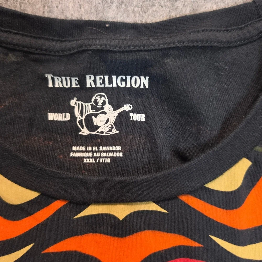 True Religion Mens XXXL Black Tiger Graphic World Tour Short Sleeve T-Shirt a55